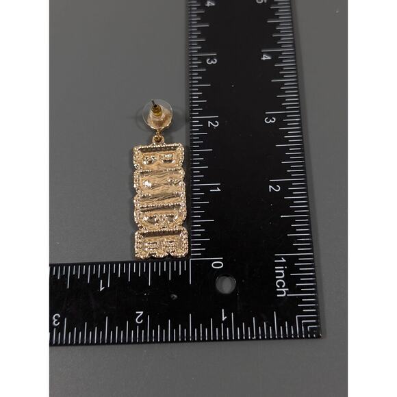 Gold Tone Bride White Bead Rhinestone Dangle Pierced Earrings Wedding - Picture 8 of 8